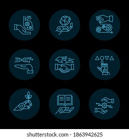 Una oscura colección de íconos lineales de robótica, inteligencia artificial y tecnología moderna está aislada en el fondo. EPS 10. Ilustración vectorial.