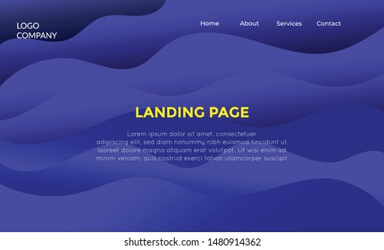 Dark color abstract landing page. Dynamic shapes composition