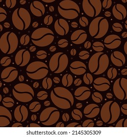 Dark color background coffee pattern. Vector pattern of coffee beans.