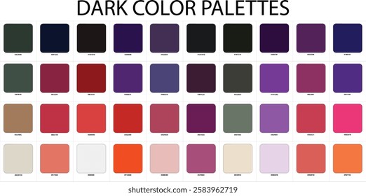 Dark Color Guide Palette. For interior design, graphic designer, branding, data visualization, fashion business, garments, seasonal color analysis, and paints companies.