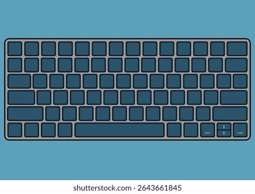 Dark color laptop computer keyboard on blue background. Isolated stock icon vector illustration in flat style design. Computer keyboard layout template for graphic design. Example computer keyboard