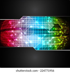 Dark color Light Abstract Technology background for computer graphic website and internet, circuit board. Sound waves.