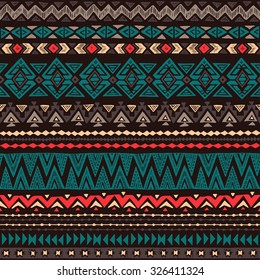 dark color Navajo Ethnic seamless pattern. aztec abstract geometric print. hipster backdrop. Tribal background texture. Wallpaper, cloth design, fabric, paper, wrapping, postcards. hand drawn.