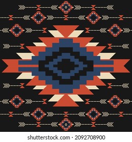 Dark color Orange Theme tribal Navajo vector seamless Aztec Fancy pattern