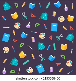 Dark Color Pattern of colorful different school stationary or supplies.