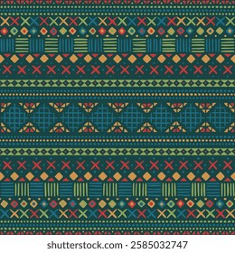 dark color repetitive background. ethnic motifs. hand drawn geometric shapes. decorative art. vector seamless pattern. fabric swatch. wrapping paper. design template for textile, linen, home decor