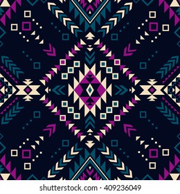 dark color tribal Navajo vector seamless pattern. aztec fancy abstract geometric art print. ethnic hipster backdrop. Wallpaper, cloth design, fabric, paper, cover, textile, weave, wrapping. 
