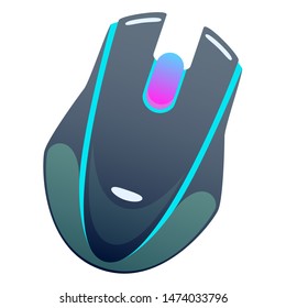 Dark color wireless mouse, flat vector computer mouse with pink and blue colors, modern design isolated illustration