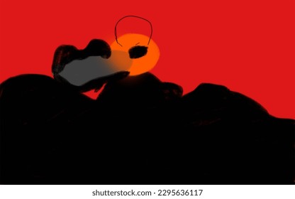 dark colored baground and a combination of horror orange and black with a circle resembling the moon