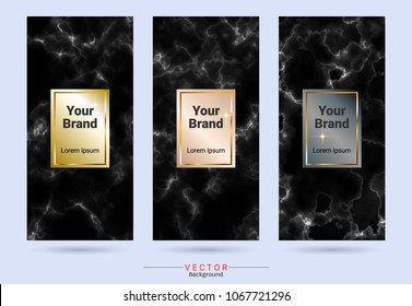 Dark colored and gold packaging product design label and stickers templates, Suitable for luxury or premium products brands with marble texture (Vector EPS10, Fully editable and color change)