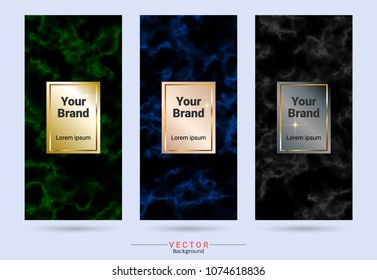 Dark colored and gold packaging product design label and stickers templates, Suitable for luxury or premium products brands with marble texture (Vector EPS10, Fully editable and color change)
