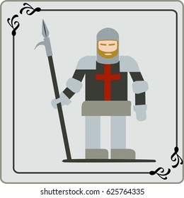 Dark colored spear man with pike chain mail armor & a crest on his chest