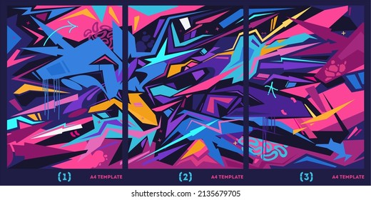 Dark And Colorful Abstract Graffiti Style A4 Poster Vector Illustration Background Template 