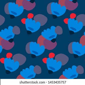 dark colorful blue purple vector stylized modern seamless floral pattern design