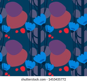 dark colorful blue purple vector stylized modern seamless floral pattern design