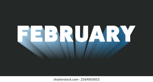 Dark Colorful Bold Big 3D February Typography or Banner Design with Gradient Effect. Colors: White, Blue