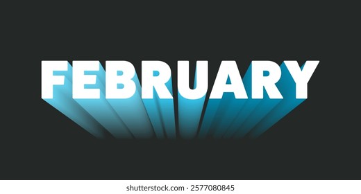 Dark Colorful Bold Big 3D February Month Typography or Banner Design with Gradient Effect. Colors: White, Blue
