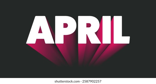 Dark Colorful Bold Big 3D April Text, Month Name Typography, Banner Design with Gradient Effect. Colors: White, Red, Purple