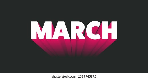 Dark Colorful Bold Big 3D March Text, Month Name Typography, Banner Design with Gradient Effect. Colors: White, Red, Purple