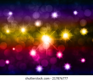 Dark colorful Defocused Light, Flickering Lights, Vector abstract festive background with bokeh defocused lights. universe, galaxies, stars. 