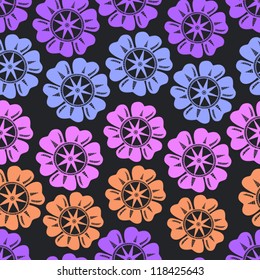 Dark colorful floral seamless pattern, vector