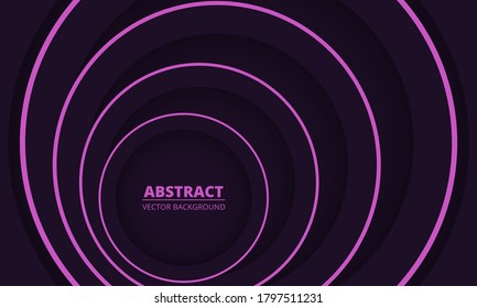 Dark colorful geometric abstract background. Dark violet and pink circles paper cut decoration diverge from below. Dark violet elegance modern trendy background.