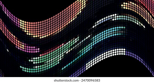 Dunkel bunter, grauer Vektorgrafik moderner geometrischer Kreis abstrakter Hintergrund. Vorlage mit gepunkteter Textur. Geometrisches Muster im Halbtonstil mit Farbverlauf.