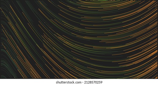 Dark Colorful Moving, Flowing Particles in Curving Lines, Scarcely Striped Pattern - Digitally Generated Dark Futuristic Abstract Geometric Background Design in Editable Vector Format