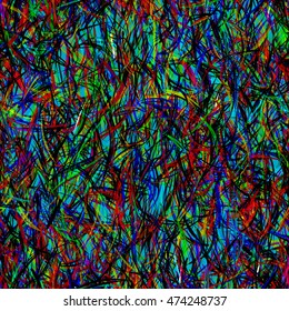 Dark colorful seamless vector pattern. Strokes, fibers, threads, streaks. Easy editing. Background for fabric, printing, packaging paper.