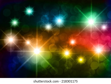 Dark colorful sparkling background with stars in the sky and blurry lights, illustration. Abstract, Universe, Galaxies, ring. star