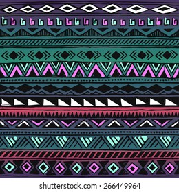 dark colorful tribal Navajo pattern. fresh summer aztec geometric print. ethnic hipster backdrop. hand drawn 