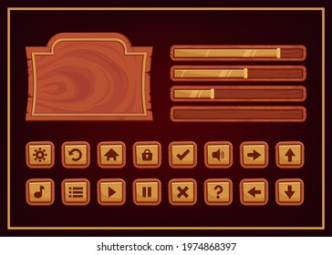 Dark Colors Design For Complete Set Of Score And Power Button Game Pop-up, Icon, Window And Elements For Creating Medieval RPG Video Games