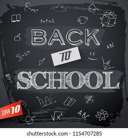 Dark composition about blackboard with doodle and headline back to school vector illustration