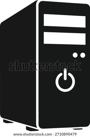 Dark computer tower stands tall against a black background its simple silhouette representing modern technology and computing power in a minimalist style suitable for icons graphics and designs conve