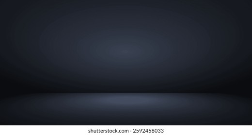 Dark concrete room background with blue lighting. Three dimensional space for mock up