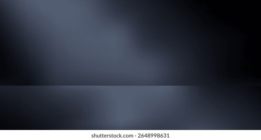 Dark concrete room background with blue lighting. Three dimensional space for mock up 