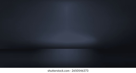 Dark concrete room background with blue lighting. Three dimensional space for mock up