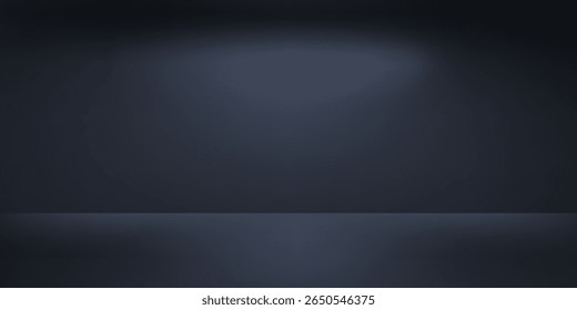 Dark concrete room background with blue lighting. Three dimensional space for mock up
