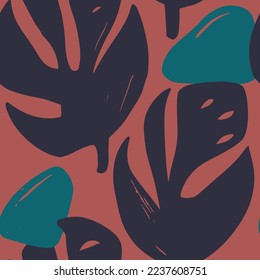 Papel de fondo de la ilustración de árbol vintage oscuro y abstracto. Luminoso Repetitivo Botánico Moderno Flora Acuarela Fondo. El Monstera Clásico Repetido Verde Deja Impresión.