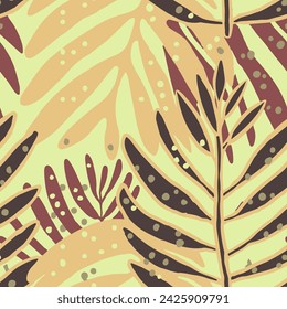 Dunkler durchgehender tropischer organischer Garten-Form-Hintergrund. In: Pastel Repetitive Botanical Retro Plant Surface Vector. Schwarz Wiederholte Natur Palm Element Design.