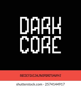 Dark Core Font. Retro 8-Bit Typeface. Set of Pixelated Latin Capital Letters and Numbers. Vector Illustration.