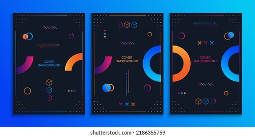 Dark cover design in memphis style with gradient shapes