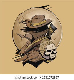 Dark cowboy in front of the moon