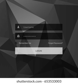 dark creative login form template design with abstract shapes