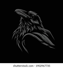 dark crow head illustraton simple