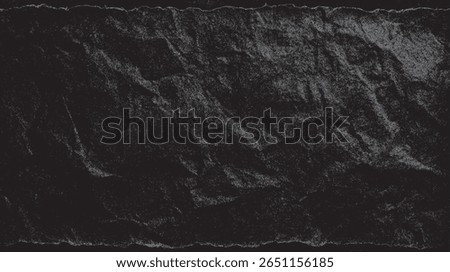 Dark crumpled paper texture background. Grunge folded black surface with shadow and wrinkle effect. Vintage overlay design for poster and print.
