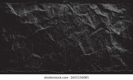 Textura de papel arrugado oscuro con pliegues profundos y grano realista. Fondo rugoso arrugado ideal para diseños grunge y efectos de superposición.
