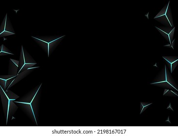 Dark Crystal Background Black Vector. Blue Neon Facet Futuristic. Prism Cool Template. Onyx Nice Backdrop.