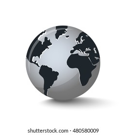 Dark crystal planet Earth sphere with black continents and shadow.