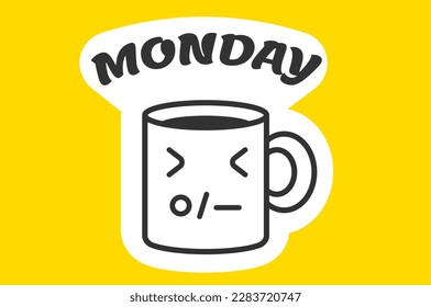 a dark cup of coffee with signs and the inscription "monday" at the top